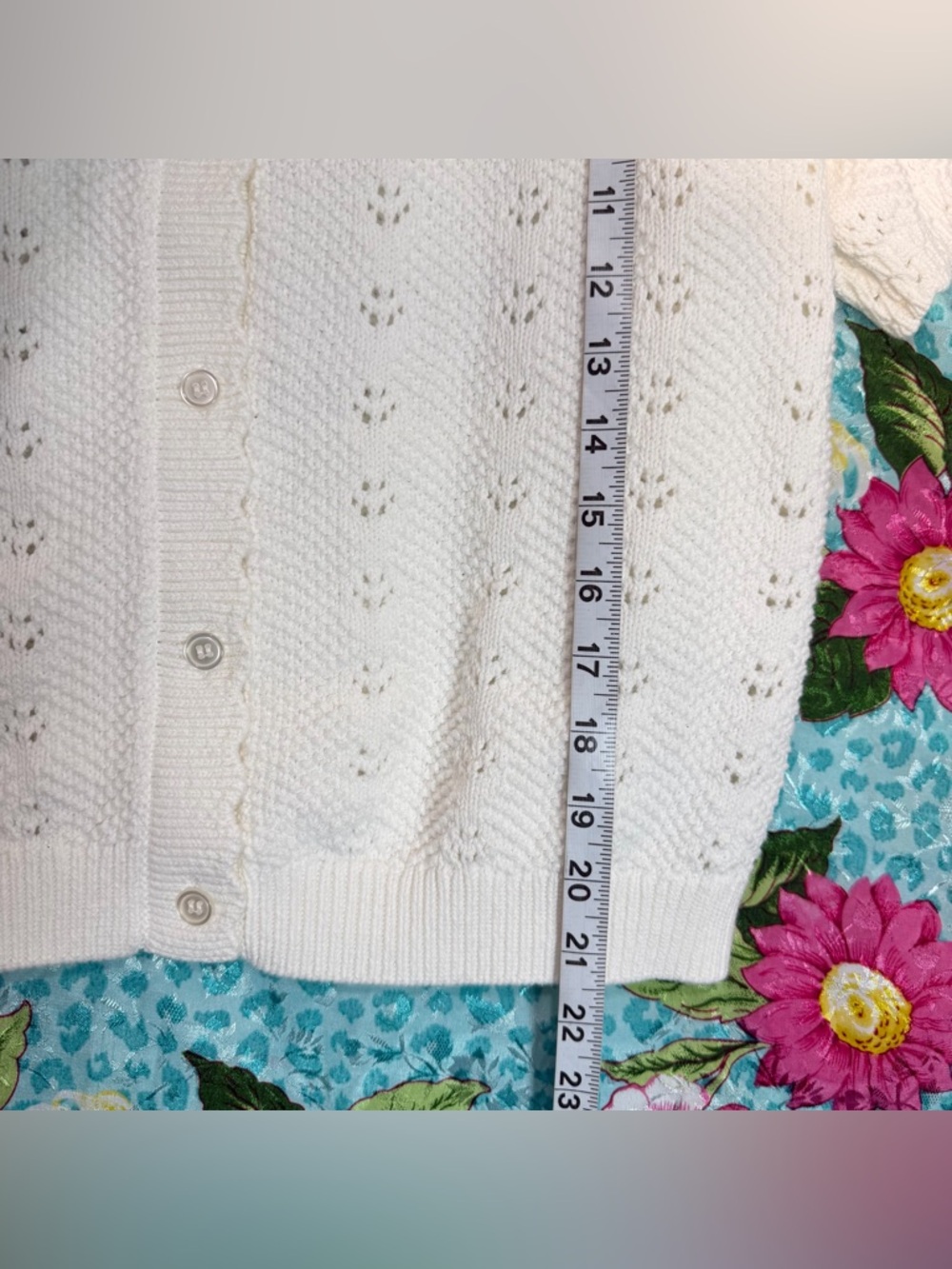 Women's White Short-Sleeve Knit Button-Down Cardigan - Picture 9 of 16
